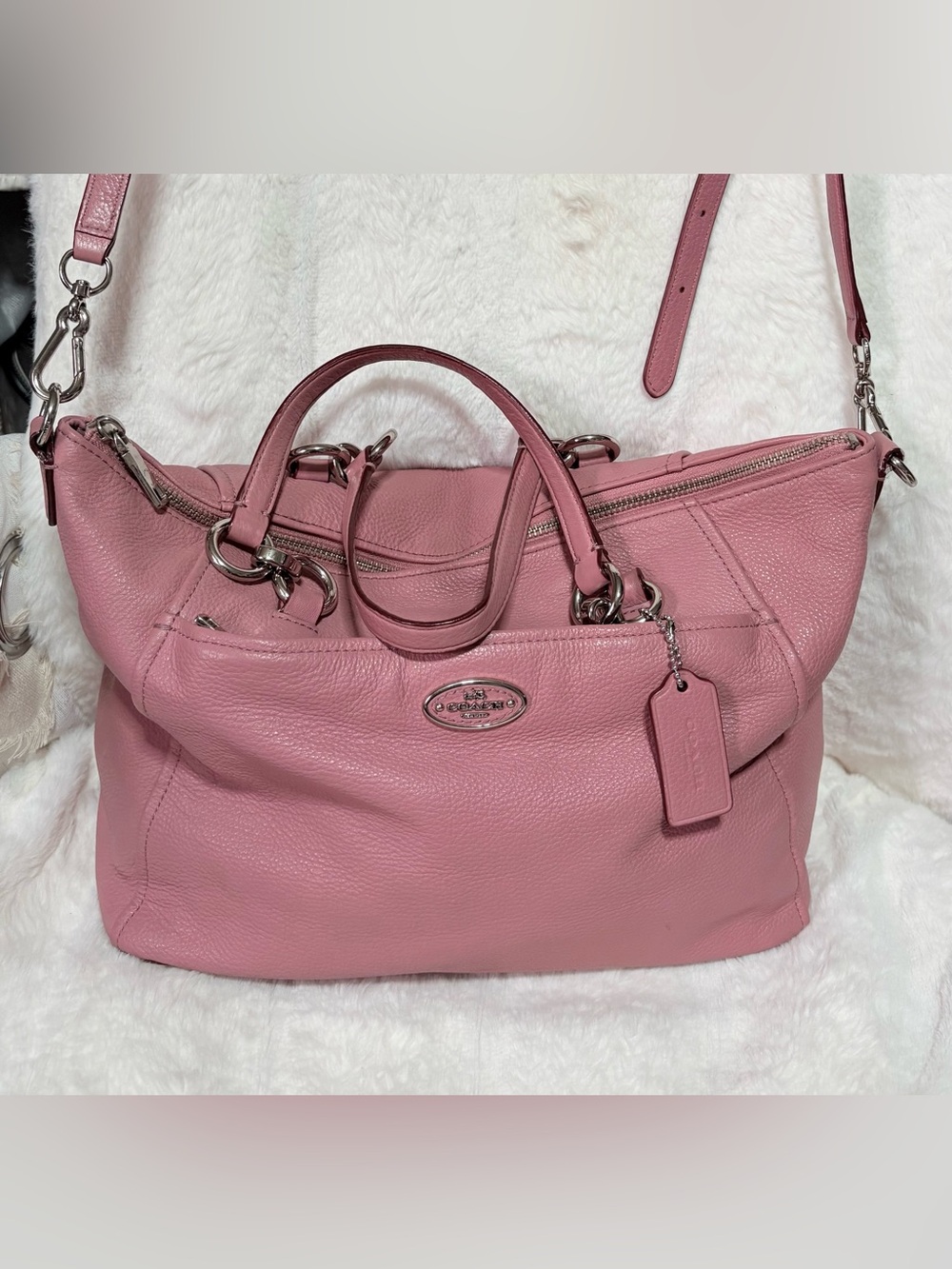 Coach Pink Pebbled Leather Crossbody Satchel